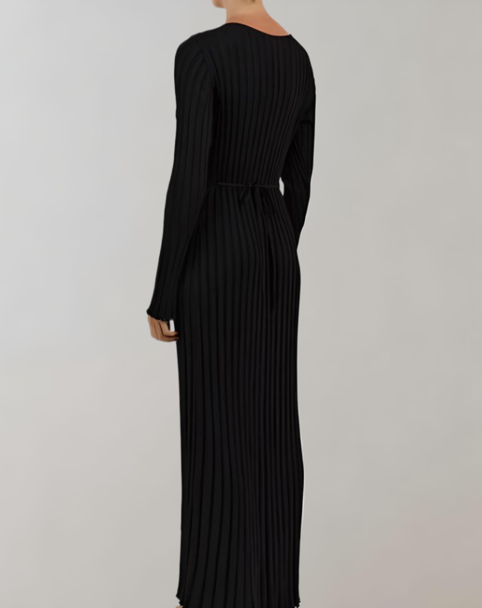 Unifarbenes Maxikleid aus Strick mit langen Ärmeln und V-Ausschnitt