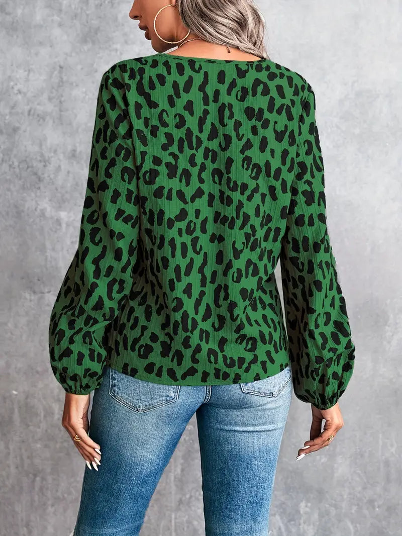 Bluse mit Leopardenmuster und V-Ausschnitt für Frauen - Mia