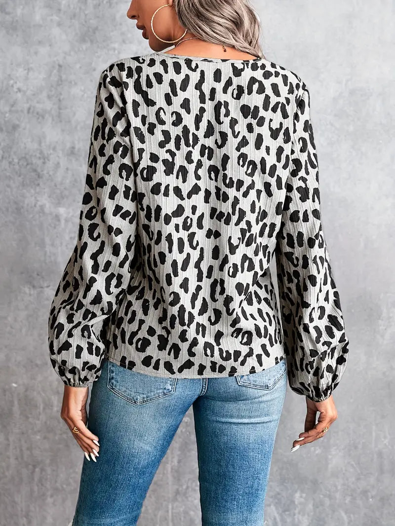 Bluse mit Leopardenmuster und V-Ausschnitt für Frauen - Mia