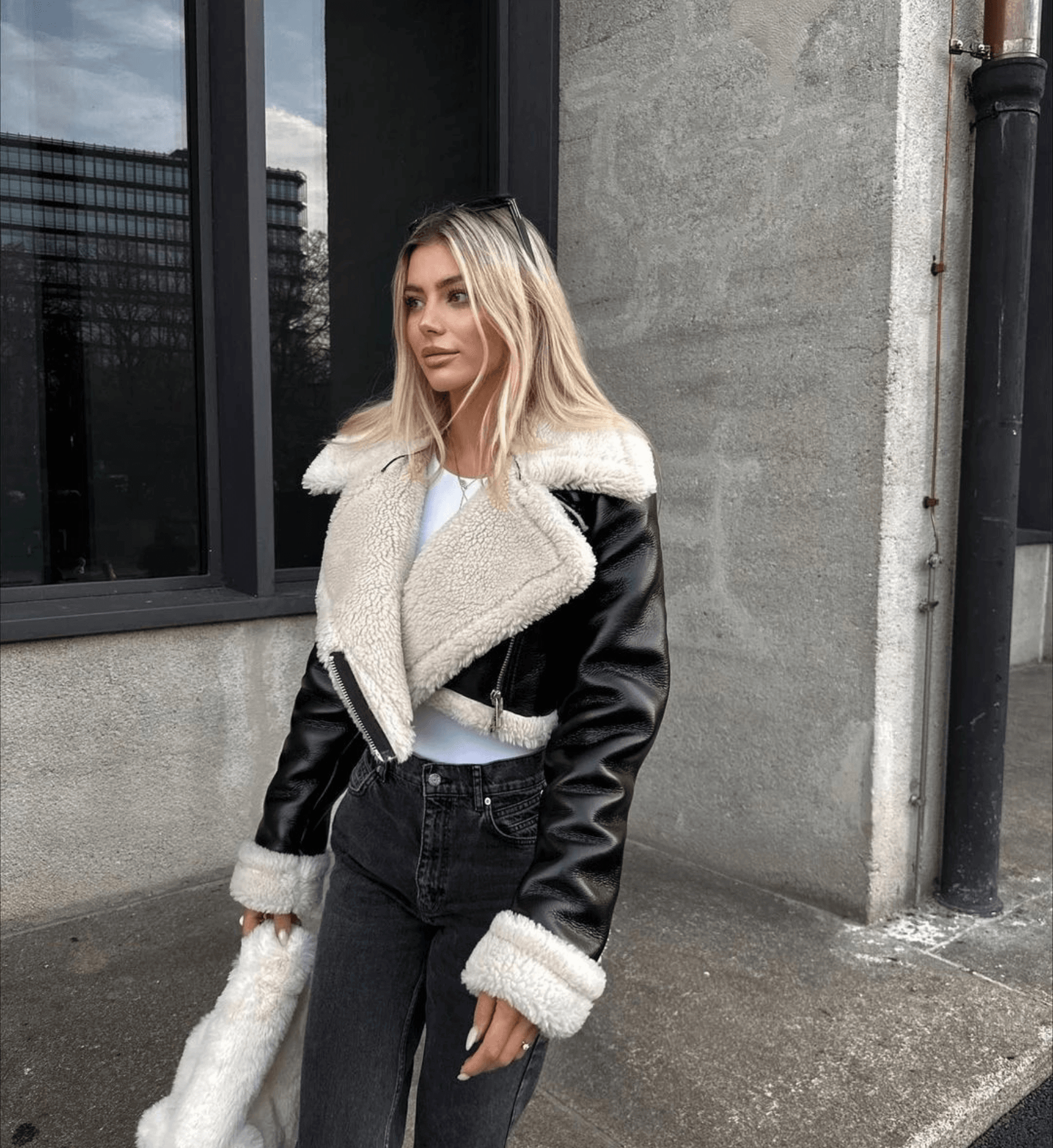 Dahlia - Lässige Teddy-Leder-Kropfjacke