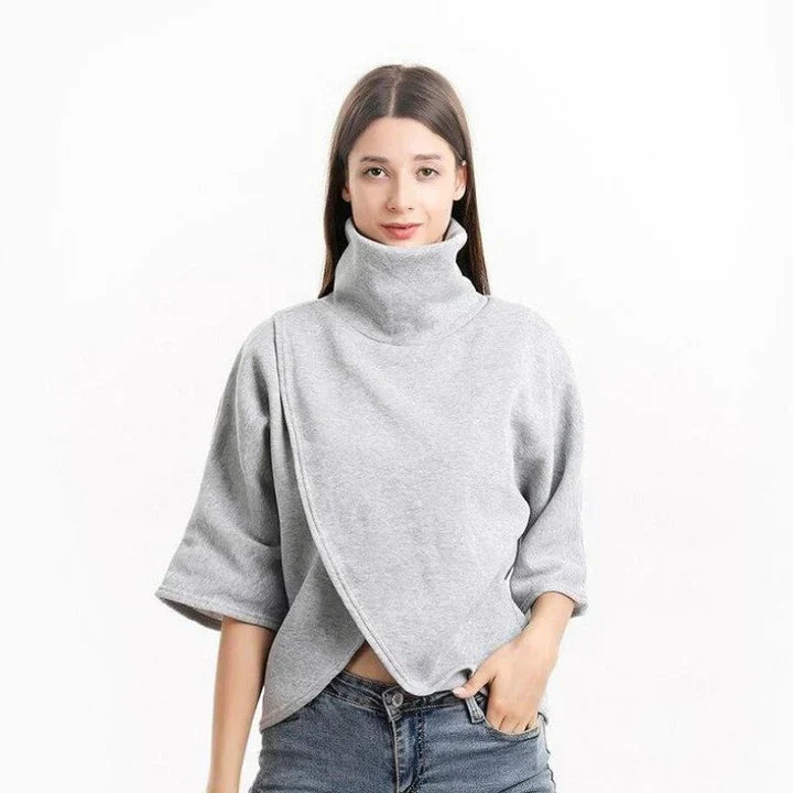 Poncho-pullover mit rollkragen für damen