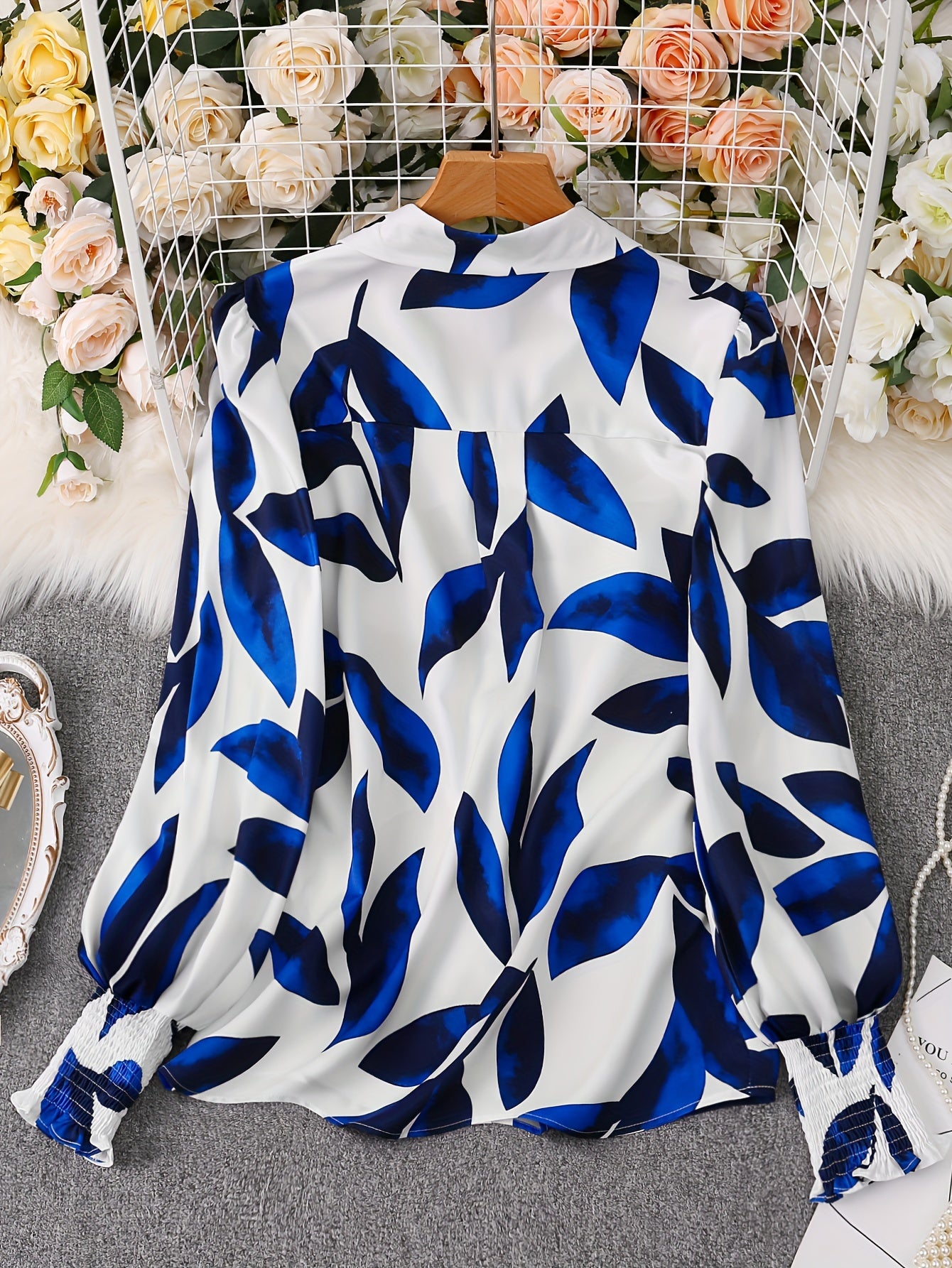 Blattdruck Freizeithemd mit langen Ärmeln und Revers