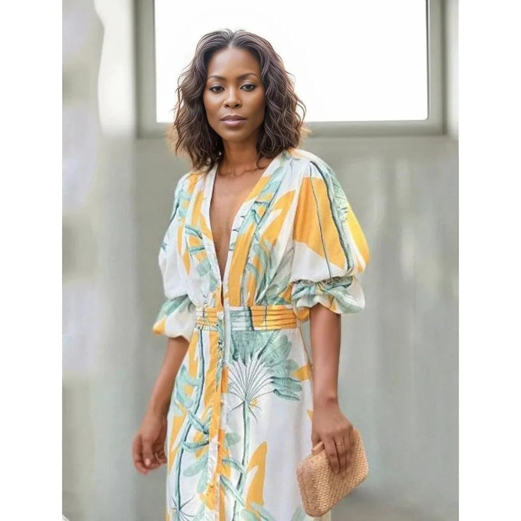 Damen Maxikleid Festlich mit Puffärmeln und Schlitz - Olivia-4