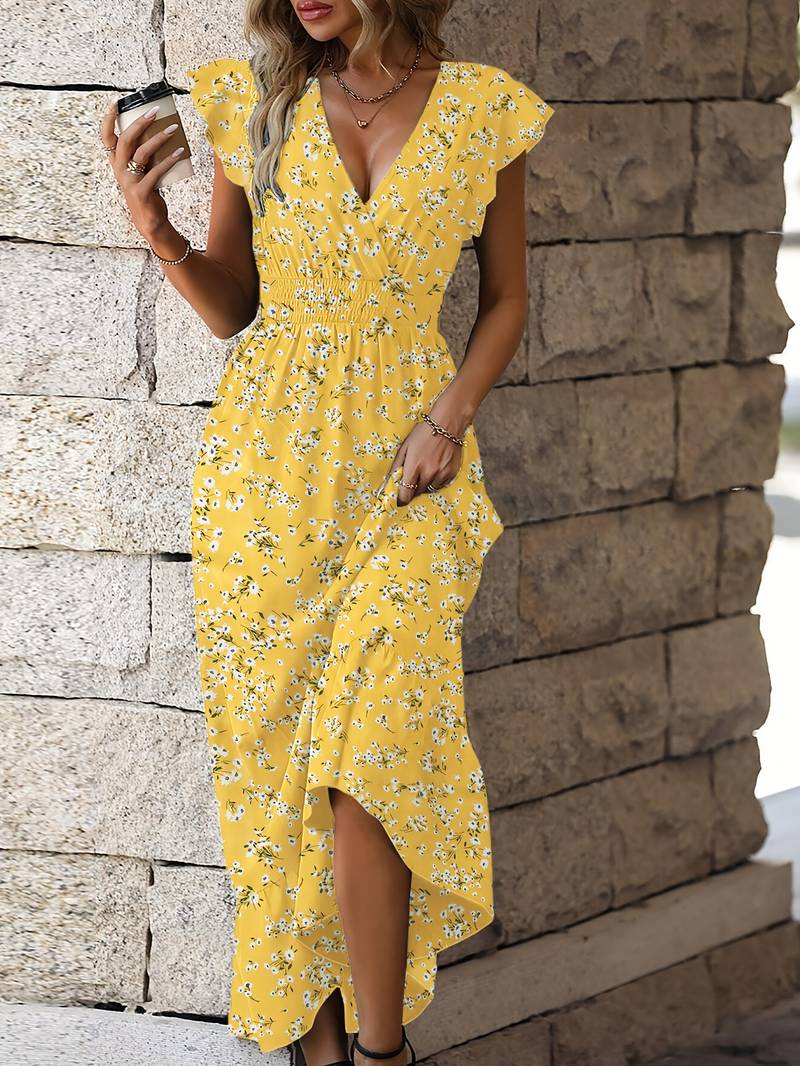 Damen Kleid mit Schmetterlingsärmeln und Rüschensaum - Elegantes Sommerkleid-4
