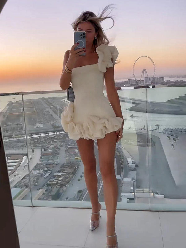 Damen Mini Kleid Asymmetrischer Schnitt Elegantes Design - Festliches Kleid für Partys - Adele-3