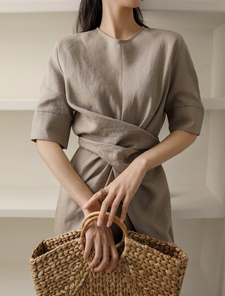 Damen Wickelkleid aus Baumwolle und Leinen mit Eleganter Bohème-Atmosphäre - Shana-5