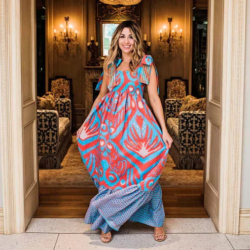 Damen Ärmelloses Festliches Kleid Auffälliges Muster - Mia-3