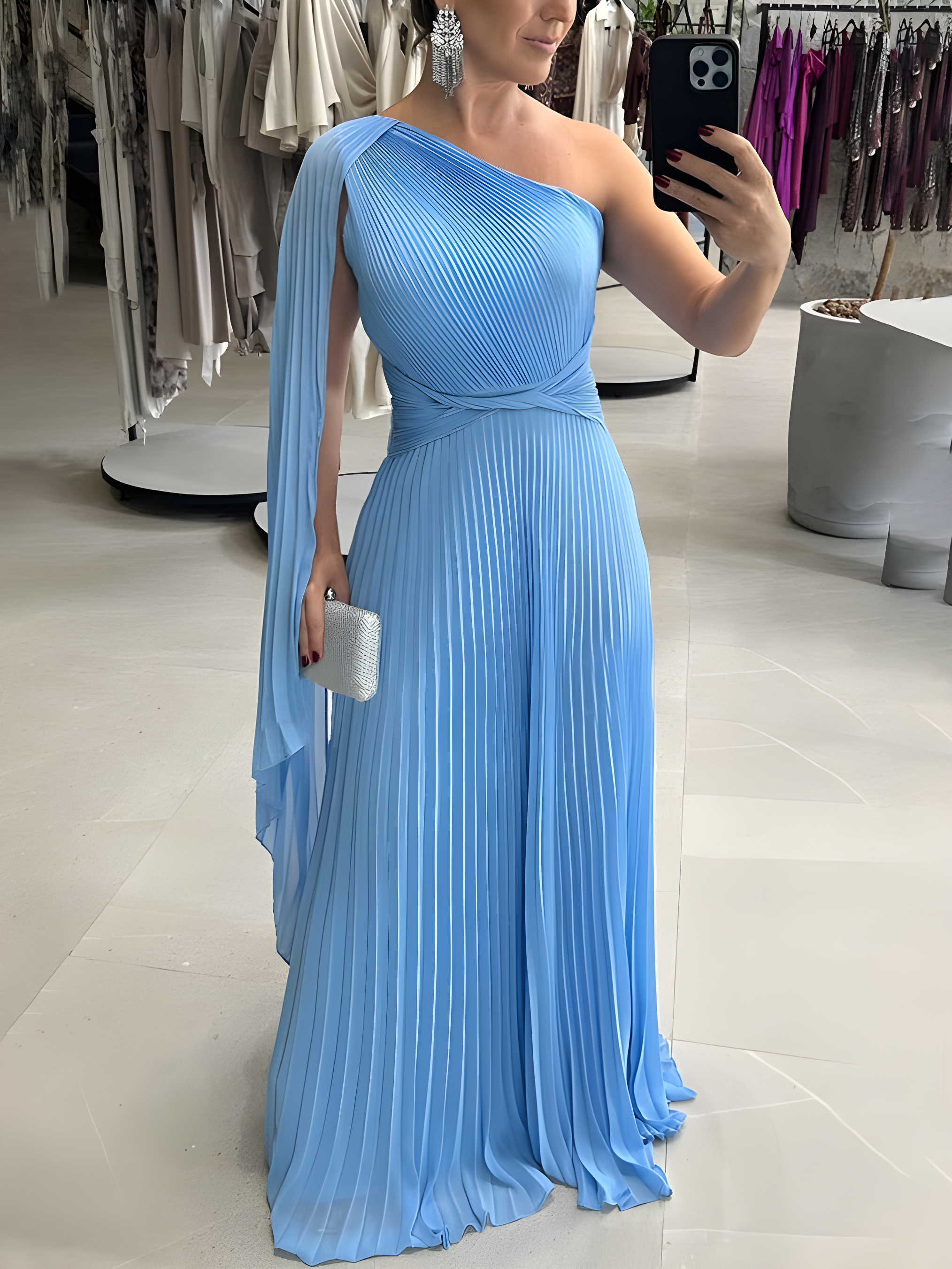 Variant image for Damen Maxi Kleid Elegantes Off-Shoulder Design mit Plisseefalten - Clara-5