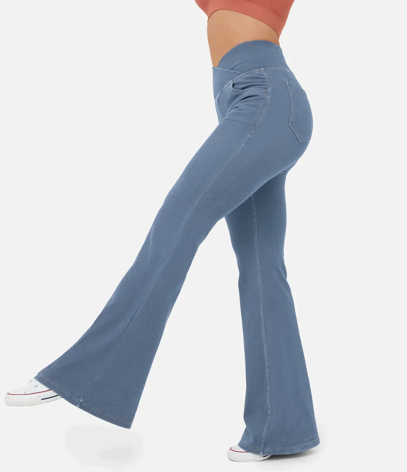 Damen-Hochtaillierte Retro-Flare-Hose mit Überkreuzbund