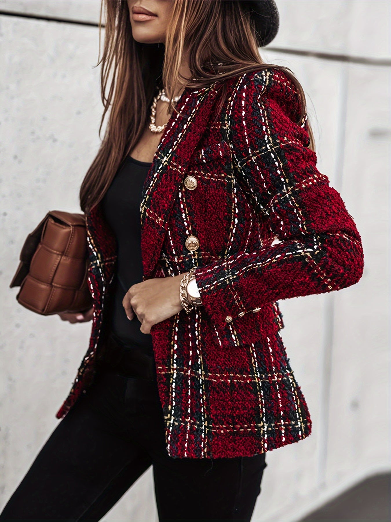 Elegantes kariertes Tweed-Langarmhemd