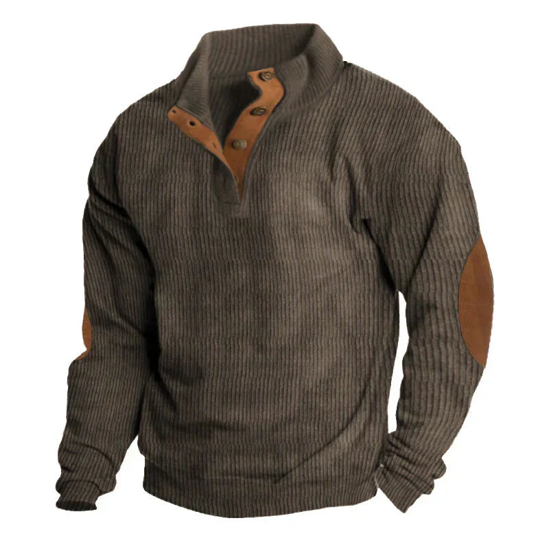 GERIPPTER KNOPF-HERRENPULLOVER
