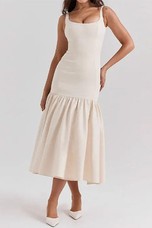 Damen Midi-Kleid Ärmellos U-Ausschnitt Rüschendes Design - Sienna-5
