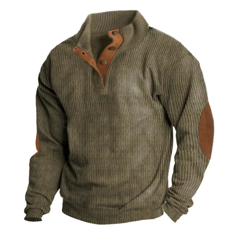 GERIPPTER KNOPF-HERRENPULLOVER