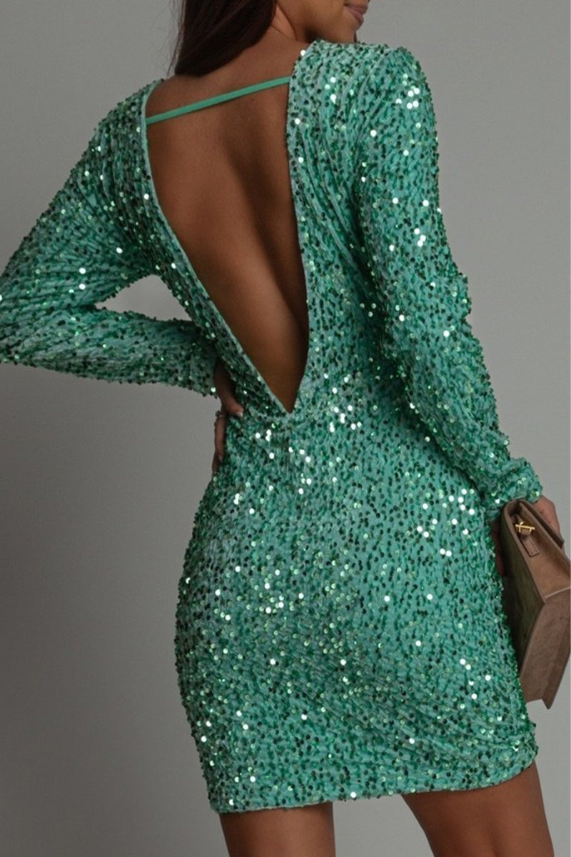 Damen Rückenfreies Glitzer Abendkleid mit V-Ausschnitt - Clara-2