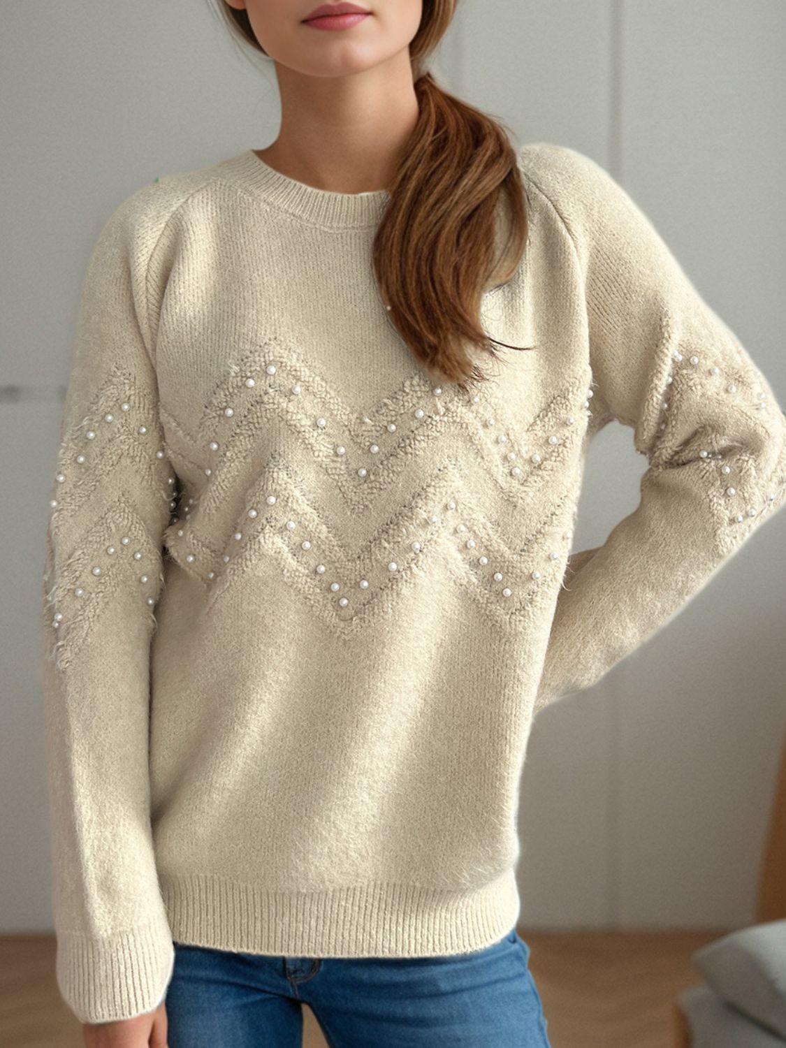 Sofía -  Pullover mit Perlenbesatz warm