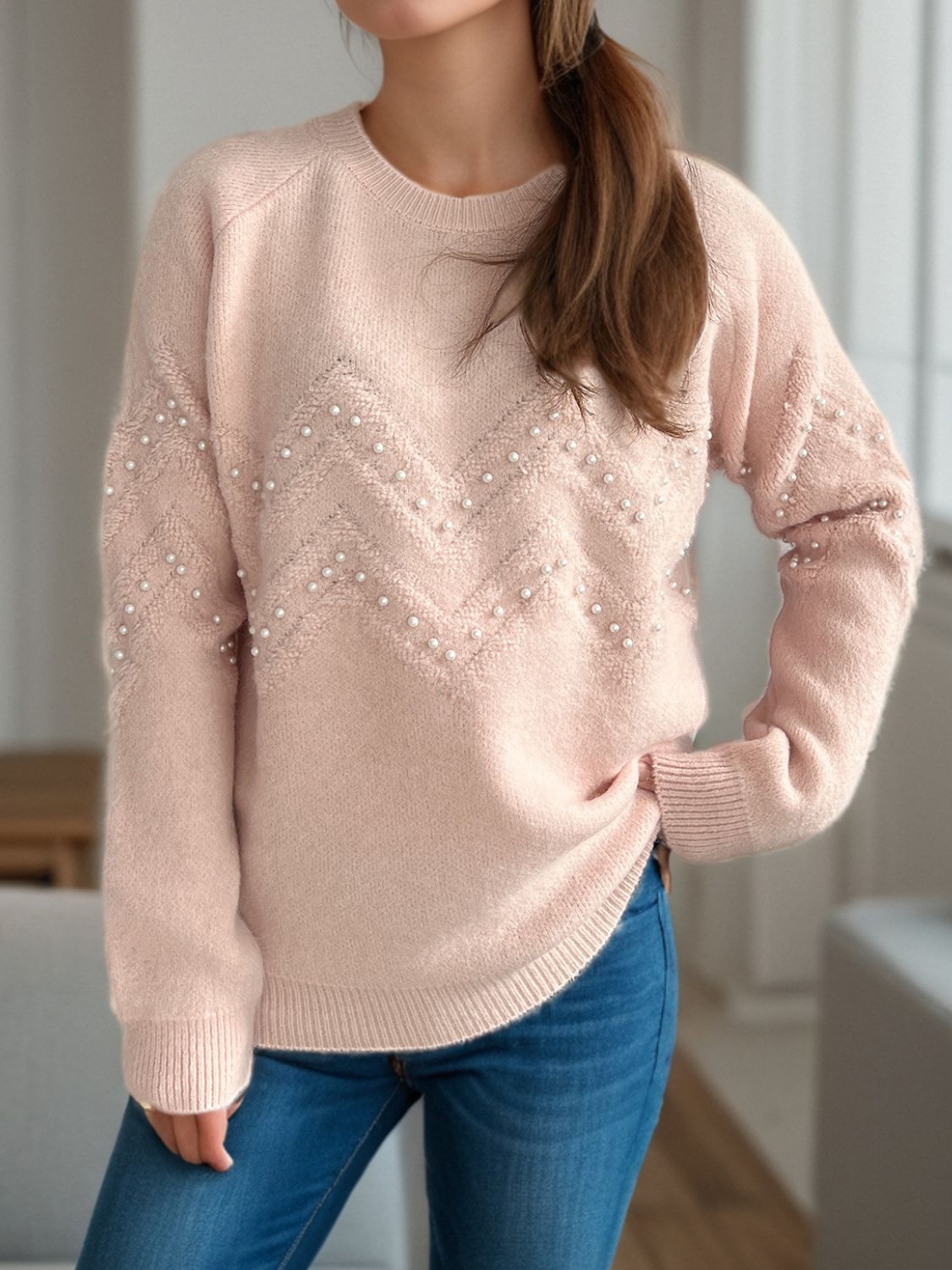 Sofía -  Pullover mit Perlenbesatz warm