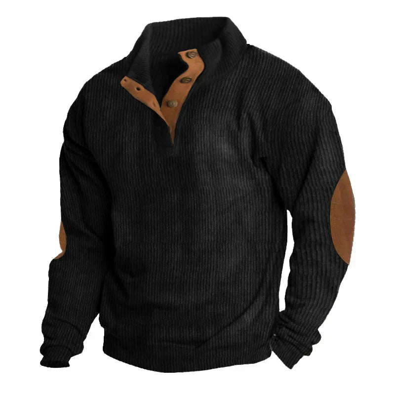 GERIPPTER KNOPF-HERRENPULLOVER