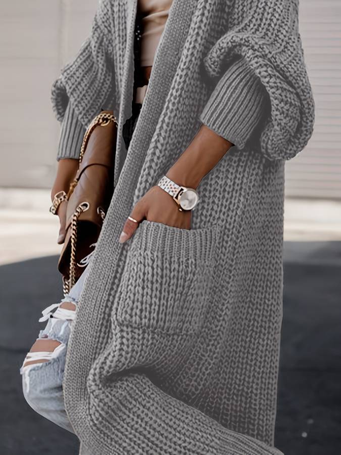 Langer Strickcardigan mit Taschen