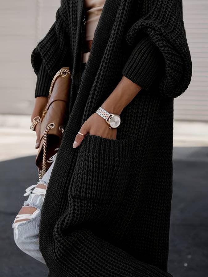 Langer Strickcardigan mit Taschen