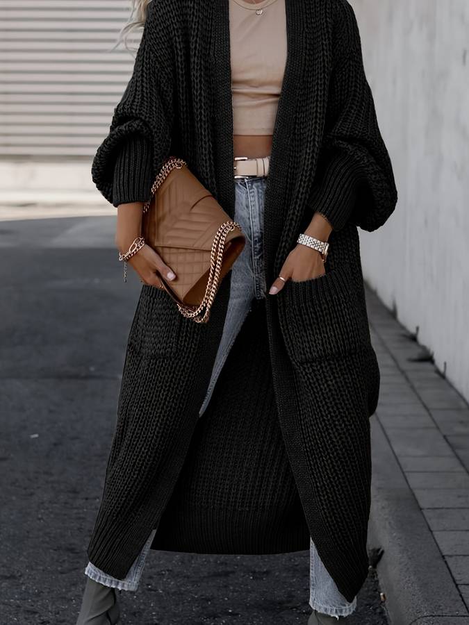 Langer Strickcardigan mit Taschen