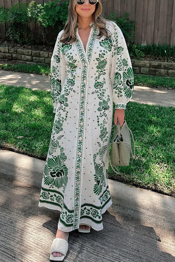 Damen Maxi Kleid Botanische Eleganz Langarm mit Blumenstickerei - Lara-5