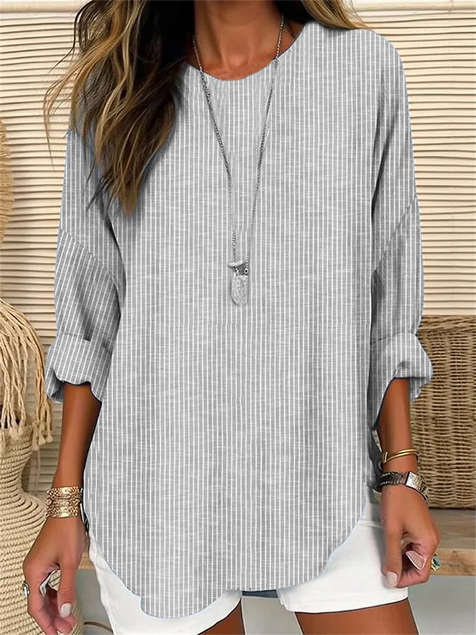 Damen Retro gestreiftes lockeres Langarm Top