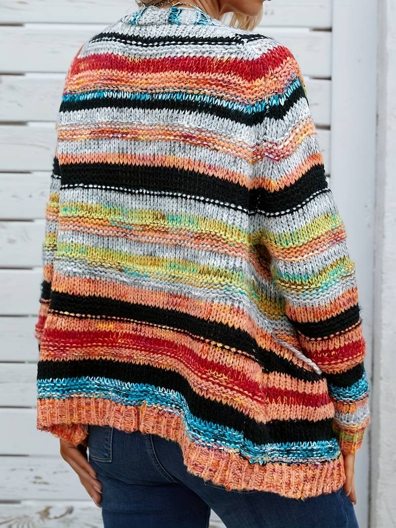 Strickjacke mit Regenbogenstreifen und Offener Vorderseite
