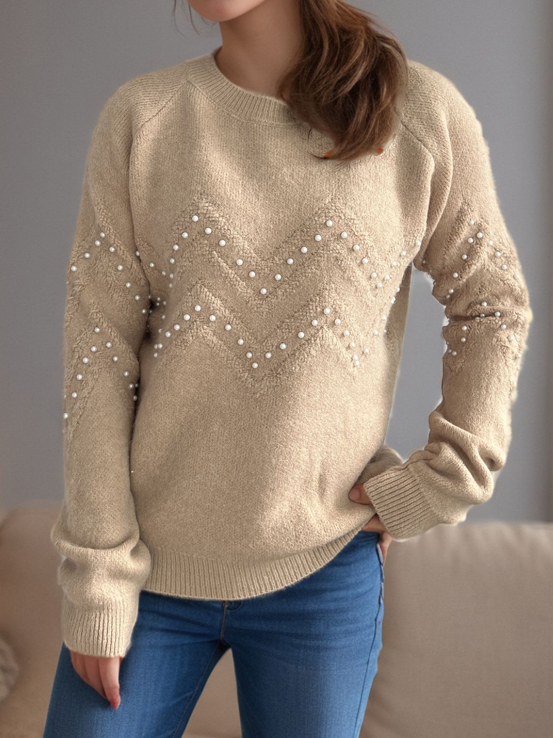 Sofía -  Pullover mit Perlenbesatz warm