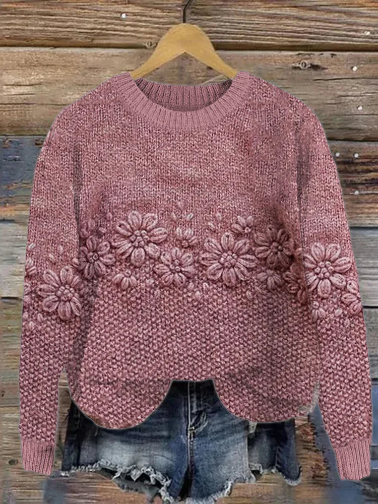 Camila - Gemütlicher Jacquard-Strickpullover mit Blumenmuster