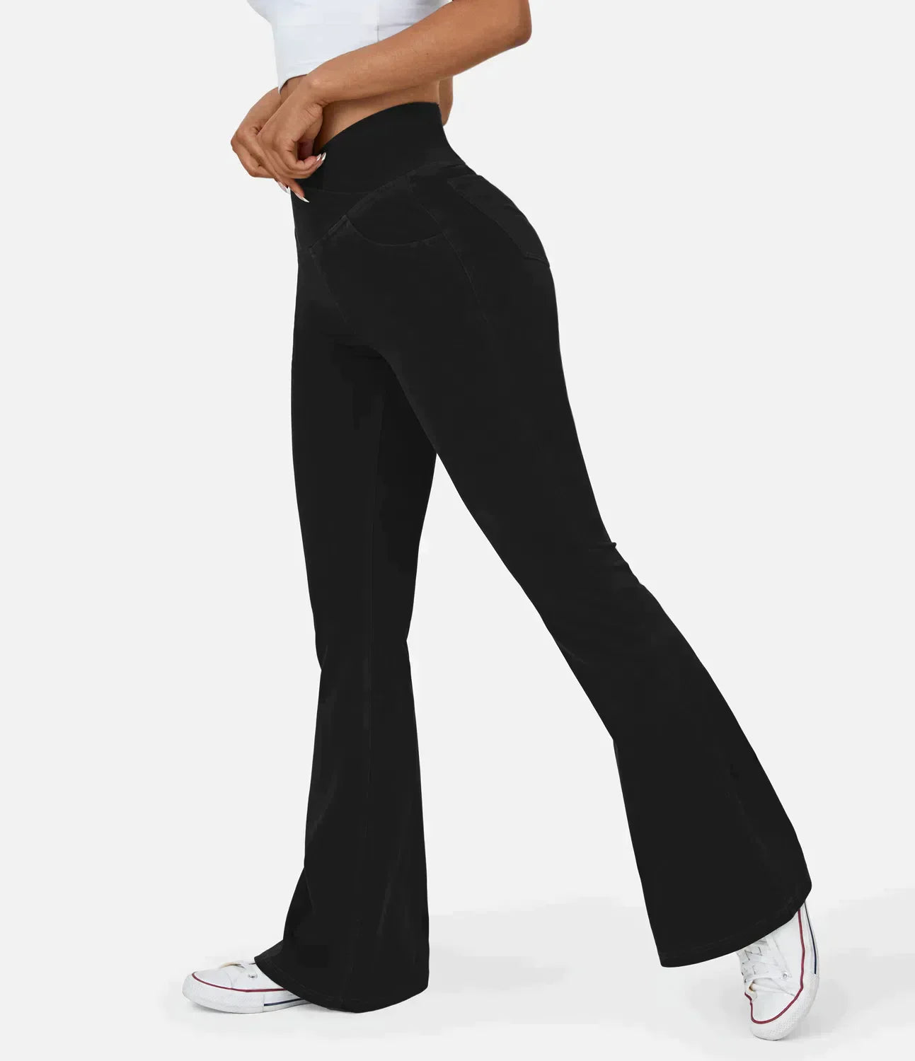 Damen-Hochtaillierte Retro-Flare-Hose mit Überkreuzbund