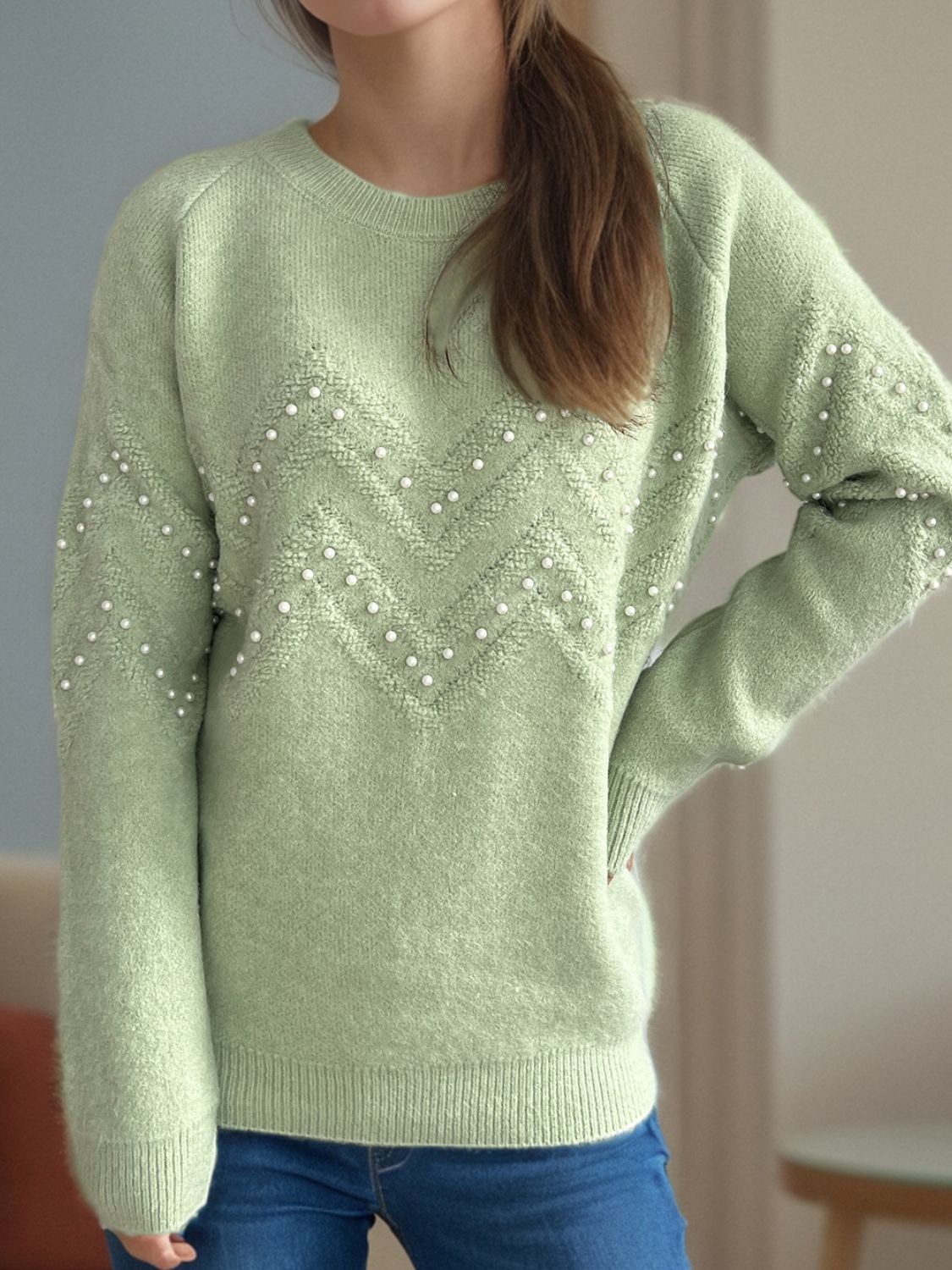 Sofía -  Pullover mit Perlenbesatz warm