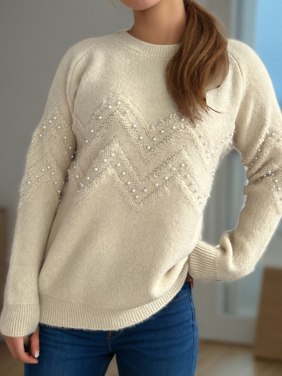 Sofía -  Pullover mit Perlenbesatz warm