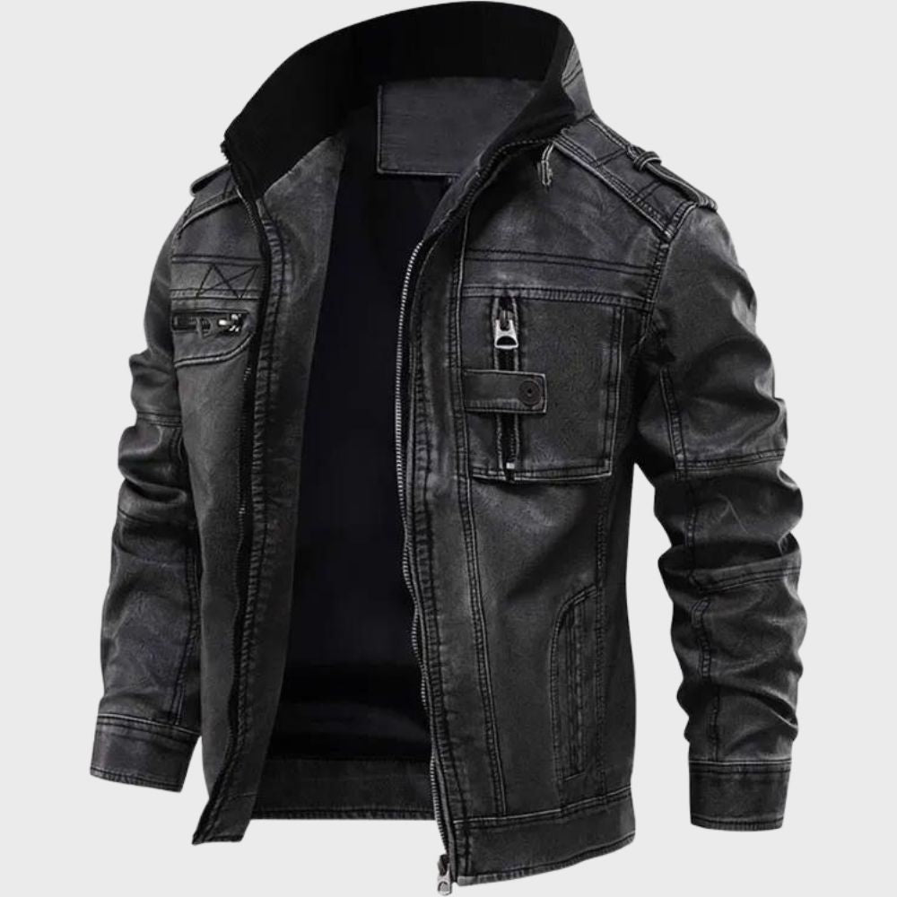 Alpha - Premium Schwarze Lederjacke für Männer