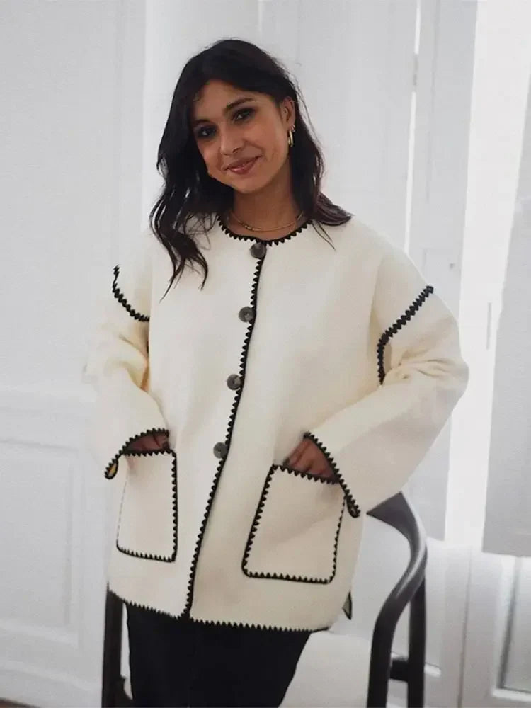 Aspen - Gemütliche Kontrast-Strickjacke für Damen