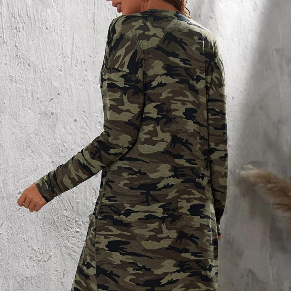 Stylische Camouflage Long Jacket mit Taschen für Frauen