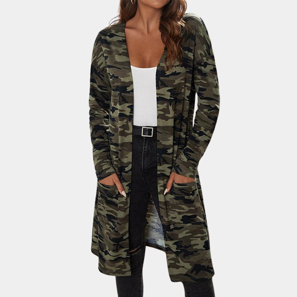 Stylische Camouflage Long Jacket mit Taschen für Frauen