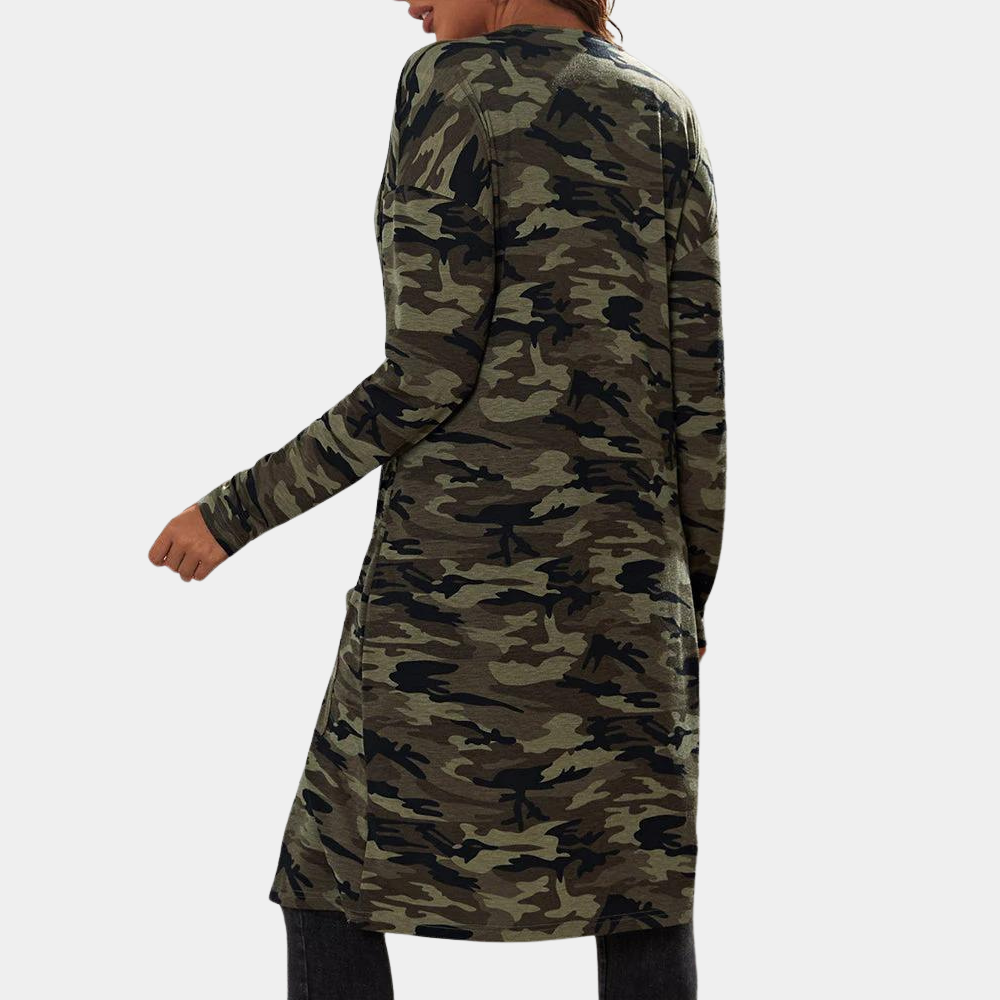 Stylische Camouflage Long Jacket mit Taschen für Frauen