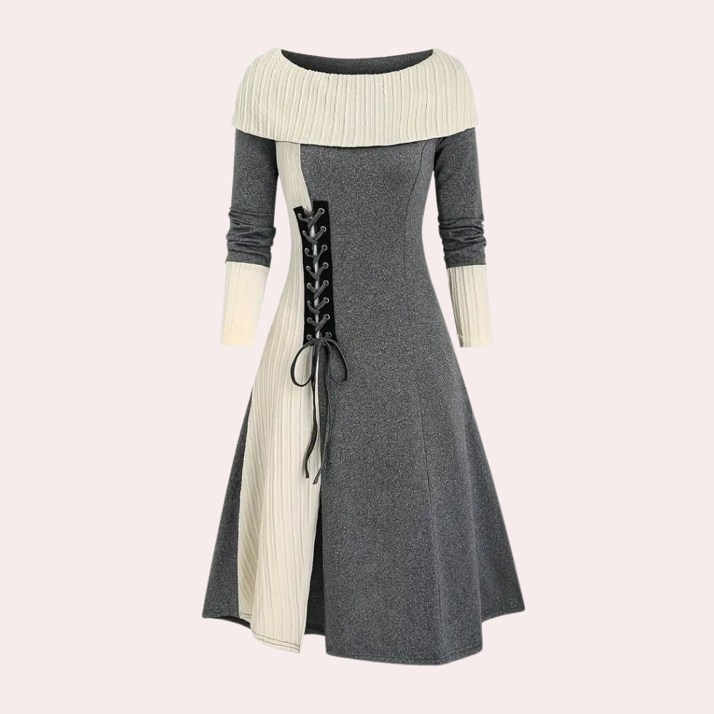 Seraphine - Modisches zweifarbiges Kleid mit langen Ärmeln für Damen