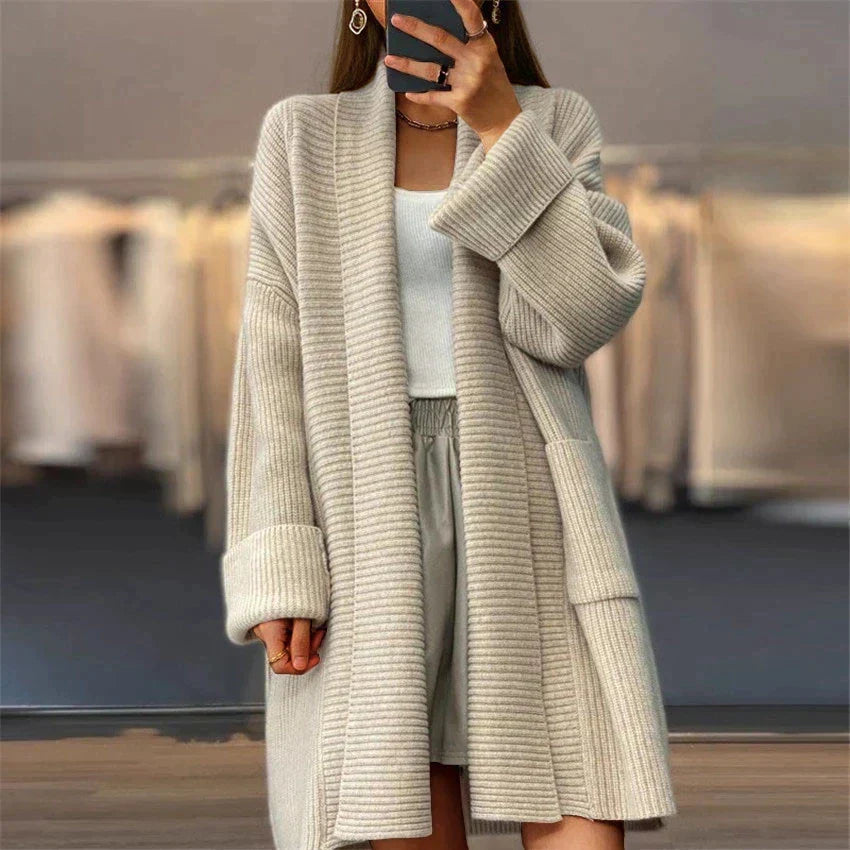 Warme Damen Lange Strickjacke - Lozenda
