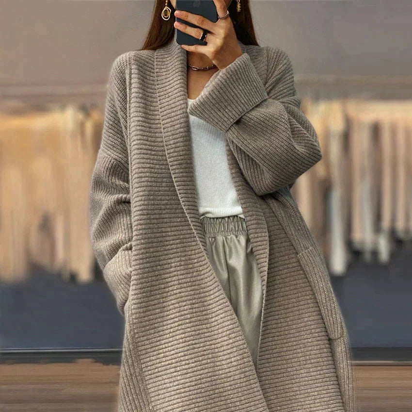 Warme Damen Lange Strickjacke - Lozenda