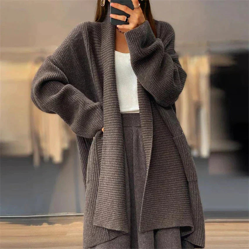 Warme Damen Lange Strickjacke - Lozenda