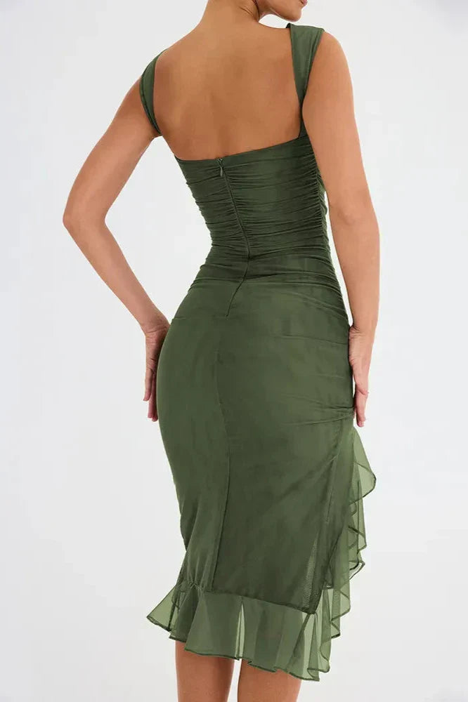 Damen Elegantes Rüschiges Midi Kleid - Vivienne