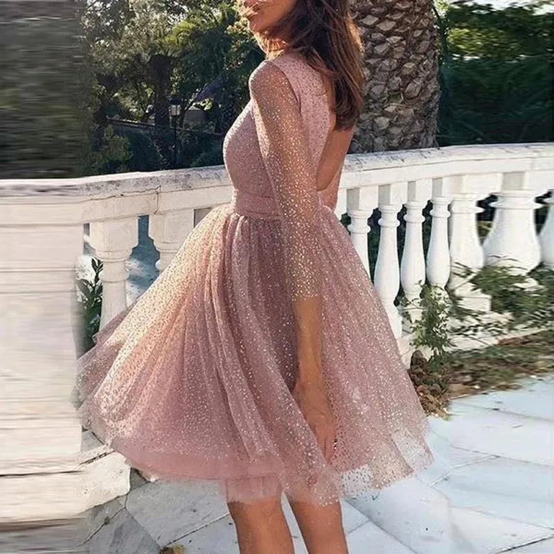 Damen Langarm Mini Party Kleid - Freja