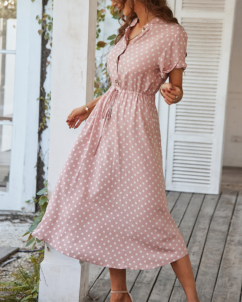 Damen Polka Dot Midi Kleid - Isabella