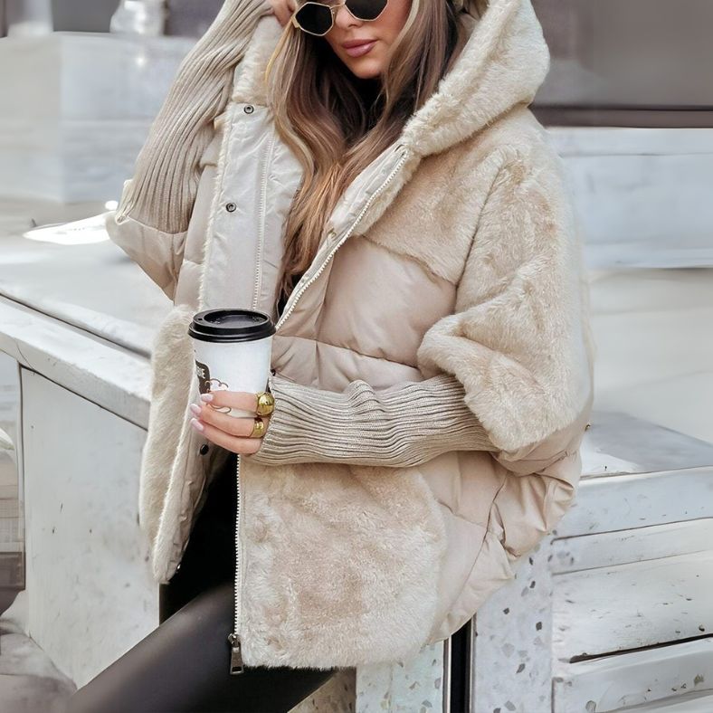 Damen Pufferjacke mit Kapuze | Warm & Weich | Faux-Fur-Details