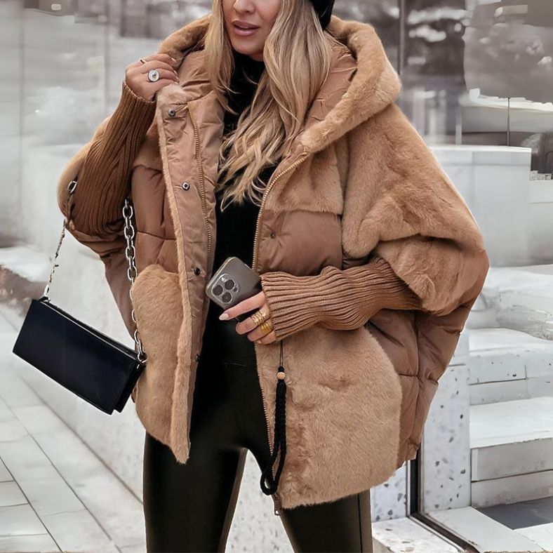 Damen Pufferjacke mit Kapuze | Warm & Weich | Faux-Fur-Details