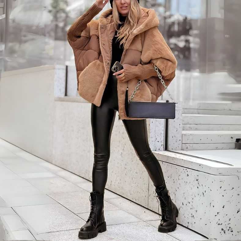 Damen Pufferjacke mit Kapuze | Warm & Weich | Faux-Fur-Details