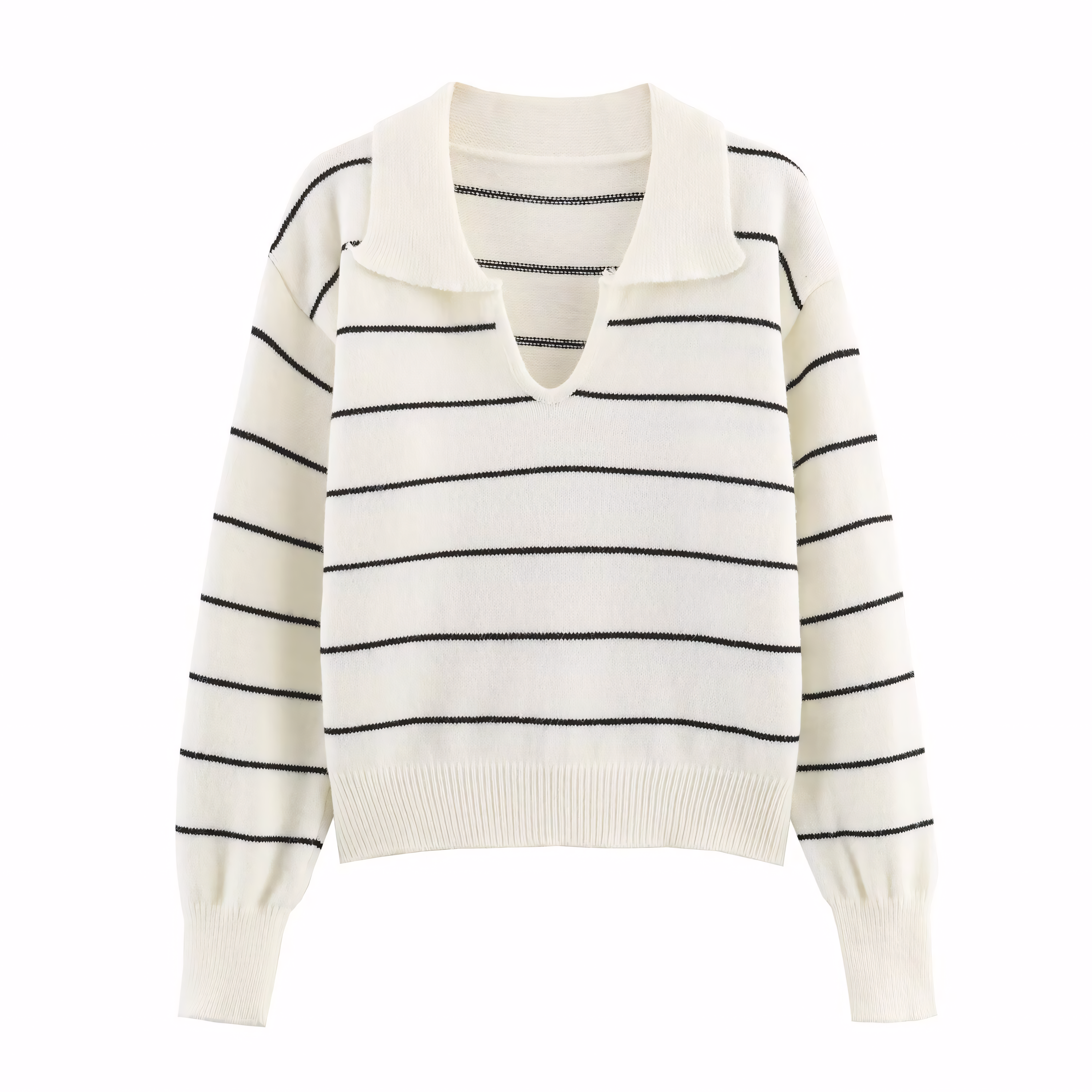 Damen Pullover mit Polokragen und feinem Streifenbild