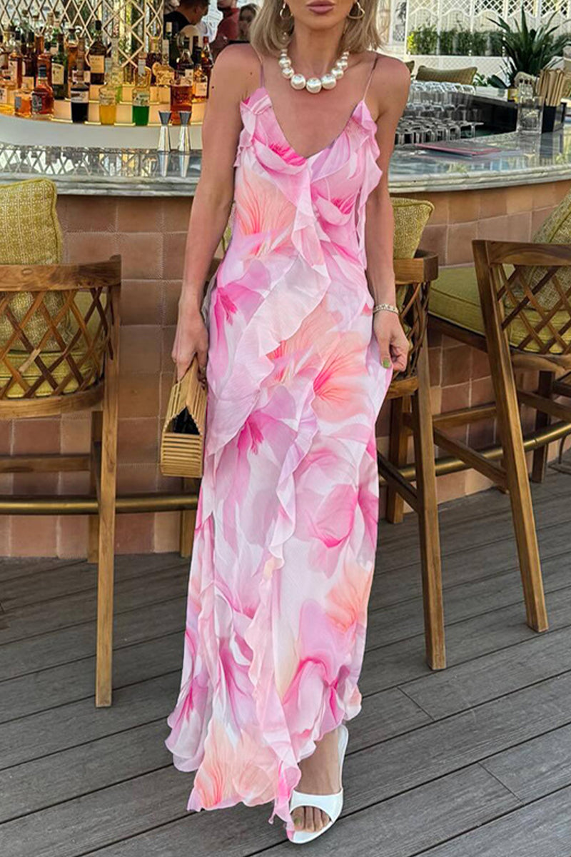 Damen Rüschen Blumen Maxi Kleid – Anna