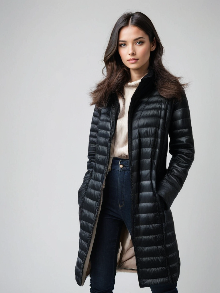 Damen Lange Pufferjacke mit Kapuze | Reißverschluss 7